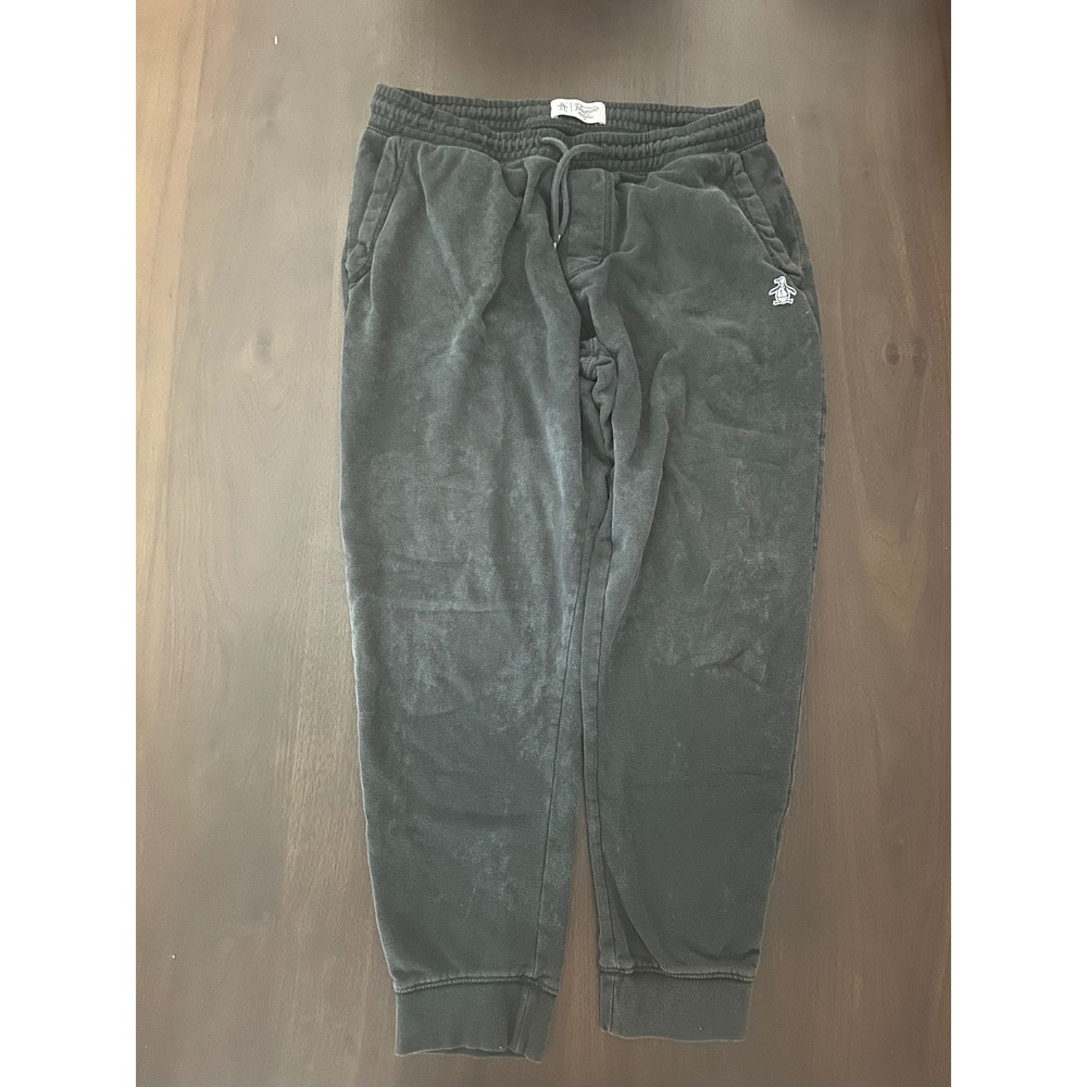 Original Penguin Mens Joggers Faded Black Sweatpants Small Drawstring Cuffs